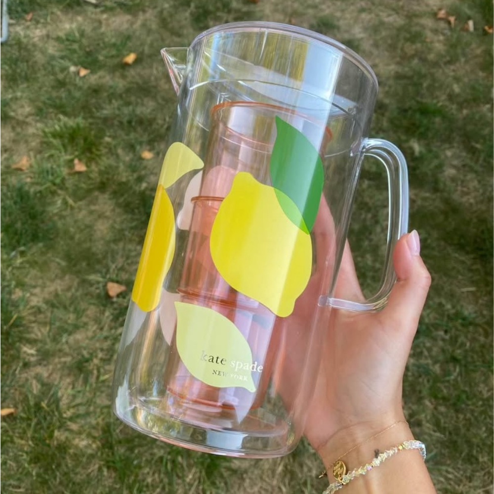 Kate Spade Lemon Print Pitcher and Cups NWOT